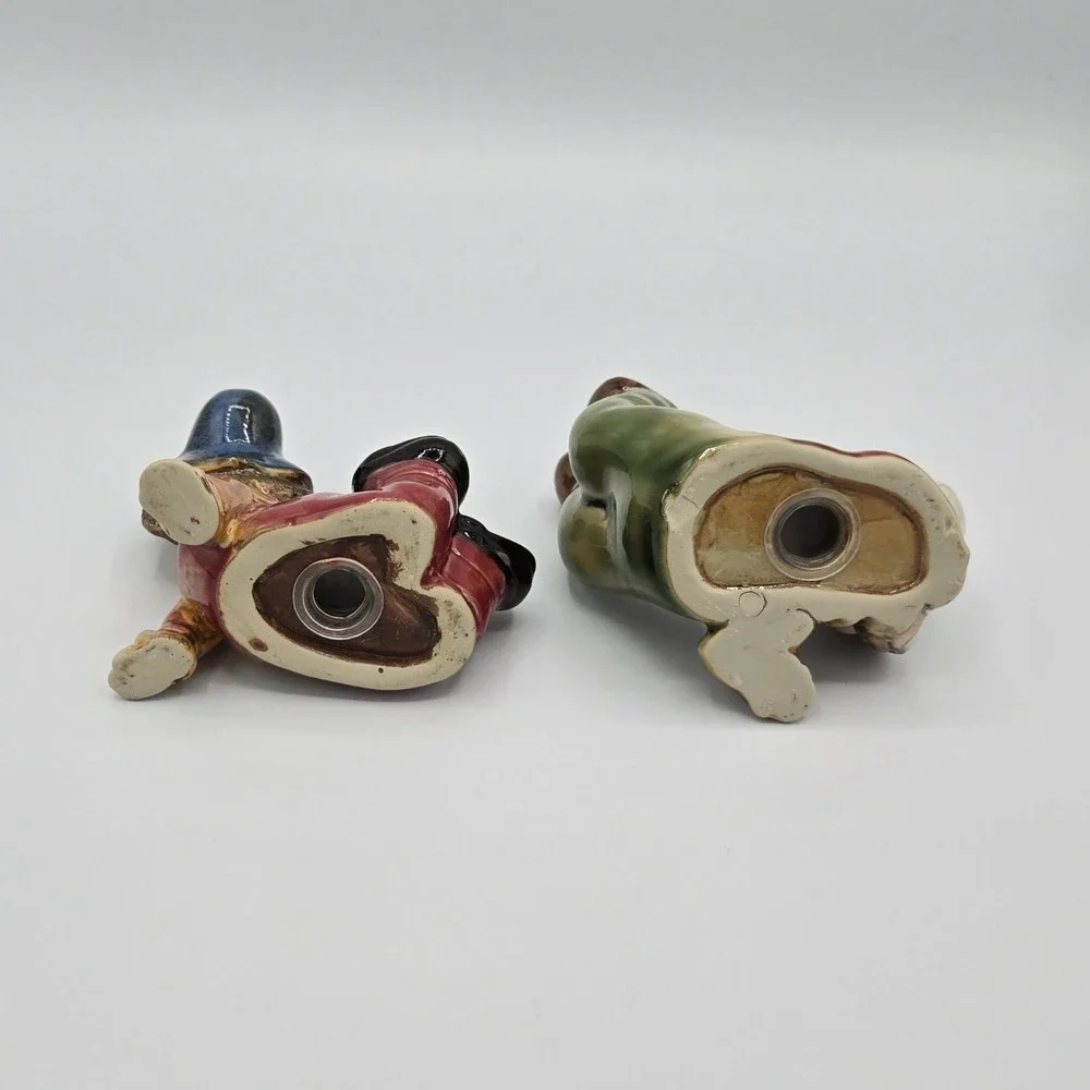 Vintage Pair‎ Porcelain Scarecrow Figurines Salt and Pepper Shakers Boy Girl